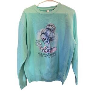Just Hoods Funny Skeleton Sweatshirt L Womens Blue Long Sleeve Pullover